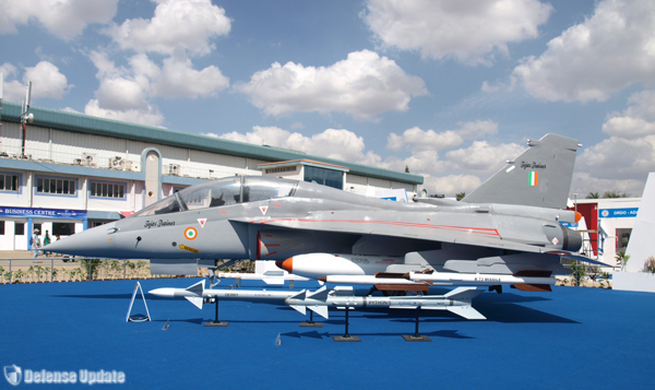 Tejas LCA shown with Derby and Python 5 missiles