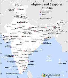 Airports and seaports in India. (Click to enlarge) 