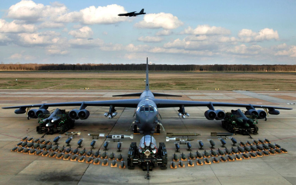 A demonstration of the massive weapon load carried by the B-52 Stratofortress. Photo: USAF