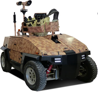 The new Hybrid Multipurpose Vehicle (HMV) from G-NIUS will be available in two variants - an all electric and hybrid electric, both will be able to carry payloads up to 1.2 tons. The vehicle on display at Eurosatory carries a remote weapon station produced by Elbit Systems. Photo: G-NIUS