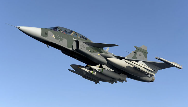A twin-seater Gripen seen here in Brazilian air force markings
