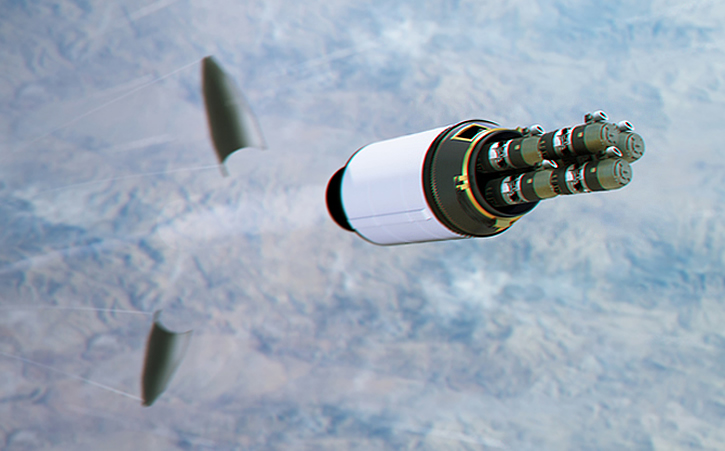 The Multi-Object Kill Vehicle (MOKV) will destroy several objects in space by steering itself to the target and destroying it. Illustration: Raytheon