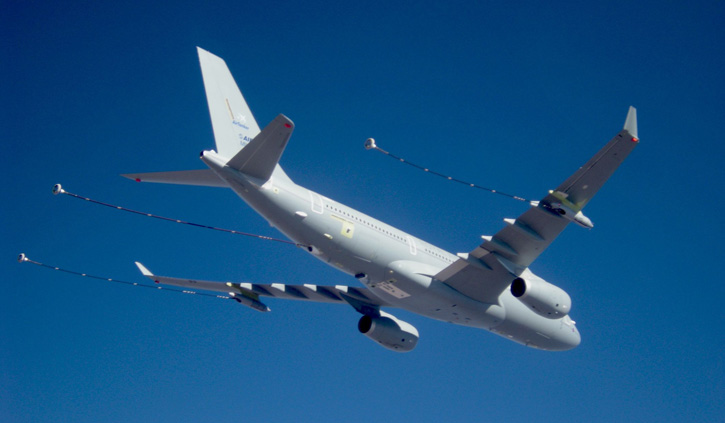 The A330 MRTT is configured with boom and hose drogue refueling systems, supporting all refueling methods. Photo: Airbus