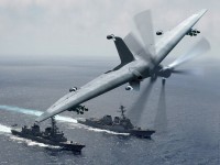 Under the Tern Phase 3 program Northrop Grumman will build and test its tail-sitter, flying-wing VTOL drone to be powered by counter-rotating rotors, to be used for ground testing. Photo: DARPA