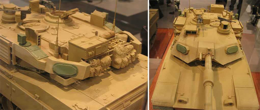 A model of an M-1A2 main battle tank with Trophy APS, displayed by DRS Technologies at the AUSA exhibition. Photo: Noam Eshel