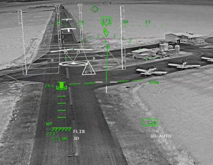 BrightNite display in landing mode, showing the landing zone and clear descent path. Photo: Elbit Systems