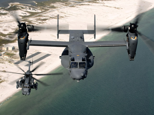 The CV-22 Osprey will take over Air Force Special Operations Command helicopter missions when the MH-53 'Pave Low' (seen below) retires in October 2011. U.S. Air Force photo/Senior Airman Julianne Showalter