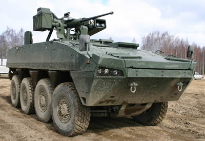 The Patria Advanced Modular armored Vehicle fitted with the Rafael Samson 30mm remotely operated weapon station. Photo: Patria 