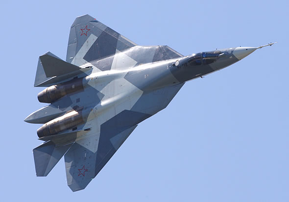 85 percent of the PAK-FA skin are covered with low-reflective nano-particle coating reducing the plane's visibility. Photo: Sukhoi