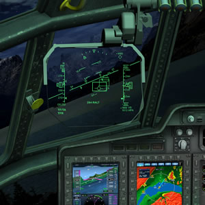 The Head-Up Display view of the TF/TA system developed for the C-130. Photo: Elbit Systems