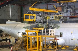 The first IAF C-130H undergoing wing replacement work at IAI Bedek facility in Israel. Photo: IAI