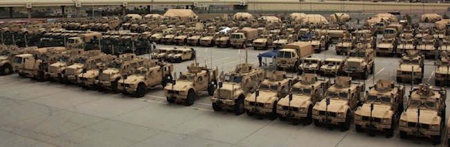 More than 360 vehicles preparing for Network Integration Evaluation NIE 13.1 parked at the Integration Motor Pool (IMP), located at Fort Bliss, Texas. Photo: Travis McNiel, US Army