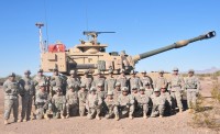 A group photo of the tM-109A6 PIM testers - Soldiers of the 4th Battalion, 27th Field Artillery Regiment, 2nd Brigade Combat Team, 1st Armored Division. The soldiers of 4-27 FA conducted the systems Limited user Test (LUT) while at  at Yuma Proving Ground, Ariz.