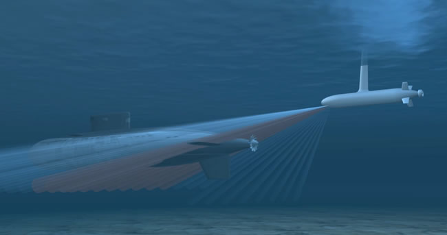 The ultra high frequency sonar will enable the ACTUV to 'paint' an acoustic image of the submarine. 