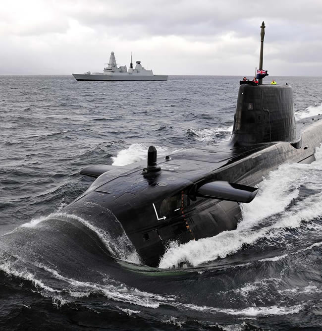 HMS Astute seen along HMS Dauntless on one of her recent missions. Photo: MOD
