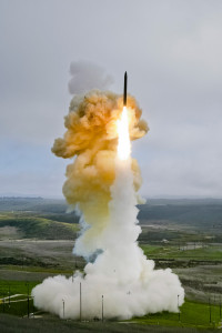 Ground Based Interceptor (GMD) launched on a flight test from a silo in Vandenberg AFB. Photo: MDA