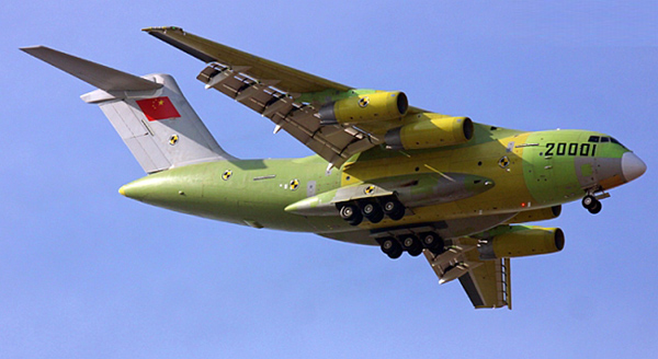 The Y-20 preparing to land on its maiden flight.