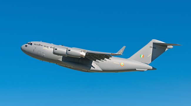 The C-17 Globemaster III heavy lift aircraft being delivered to Australia, UK, or the Indian Air Force being fitted with DIRCM after their arrival. Photo: Boeing