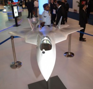 The model welcoming you at the HAL hall - the real thing will land here by 2015! Photo: Tamir Eshel, Defense Update