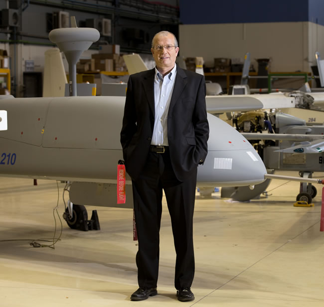 IAI’s President and CEO Joseph Weiss at the company's HERON UAV production line