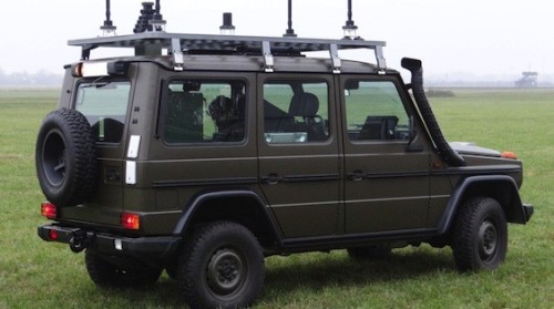 Integrated into a light vehicle – to be seen here a "Wolf"-class car – Cassidian's multifunctional jammer can explore the electromagnetic spectrum and at the same time counter attacks with radio-controlled roadside bombs. Photo: Cassidian