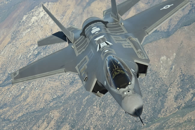 F-35A test aircraft AF-4, captured during refueling from the U.S. Air Force tanker.