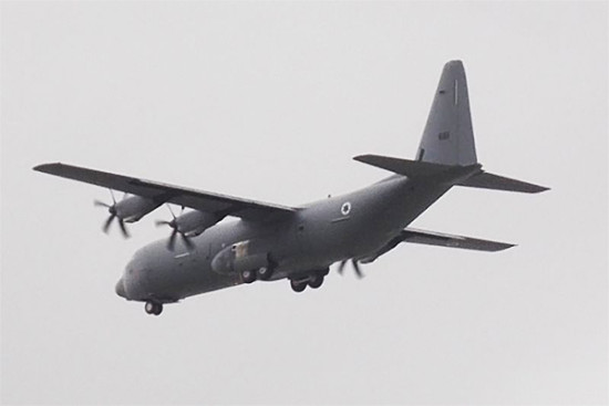 C-130J 661 bearing Israel Air Force markings returning from its first flight April 18, 2013.