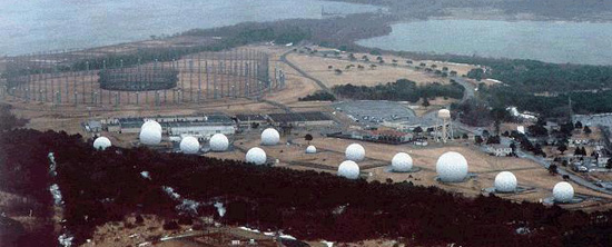 Satellite communications dishes protected under radomes at 'Security Hill',  Misawa Air Force Base, Japan. By placing on RTGS in Japan and another in Hawaii, we can monitor signals for electro-magnetic interference throughout the Pacific region.