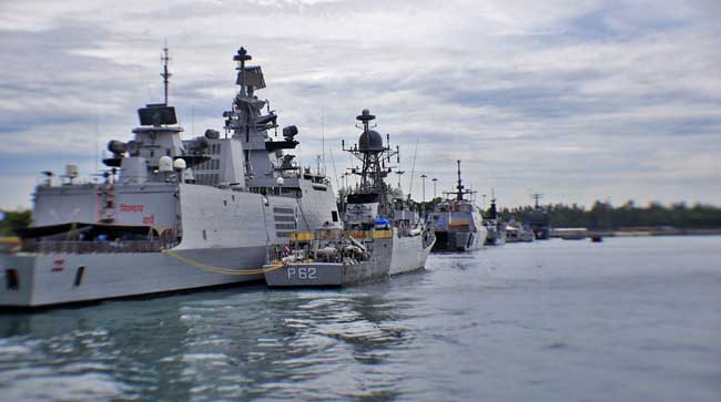 Shivalik Class frigate INS Satpura berthed along the corvette INS Kirch at Changi