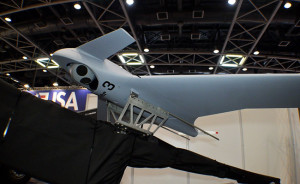 Orbiter 3 tactical UAV from Aeronautics, was presented here with a mockup of S-STAMP multi-sensor EO payload, developed by Controp Precision Systems.