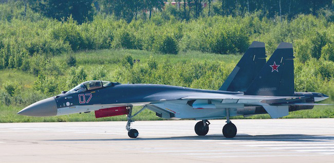 Su-35 on the runway at  