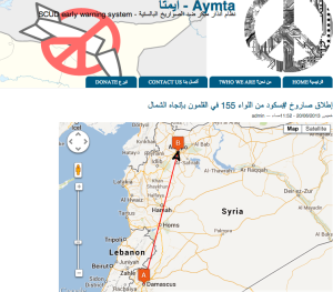 Amyta.com provides early warning Syrian citizens of potential SCUD attacks. Harnessing crowdsourcing of spotters reporting on missile launches, the system calculates trajectory and time of arrival to provide subscribers in the targeted cities an early warning about imminent missile attacks.