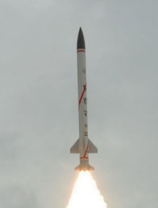 Prahar missile on its maiden test flight. Photo: DRDO