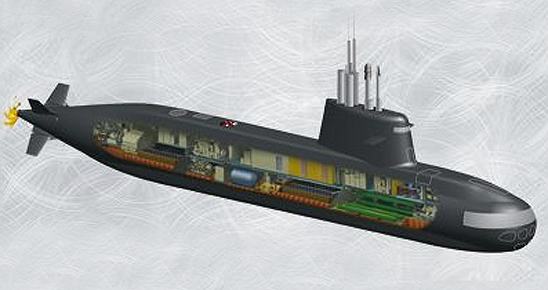 The S-1000 design maintains all weapon systems at the front and clears the hull for customizing the sub for the customer's requirements. Illustration: Fincantieri.