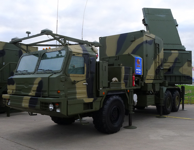 The mobile 50N6E radar is part of the S-350E Vityaz air defense system. Photo: Bill Sweetman, Aviation Week