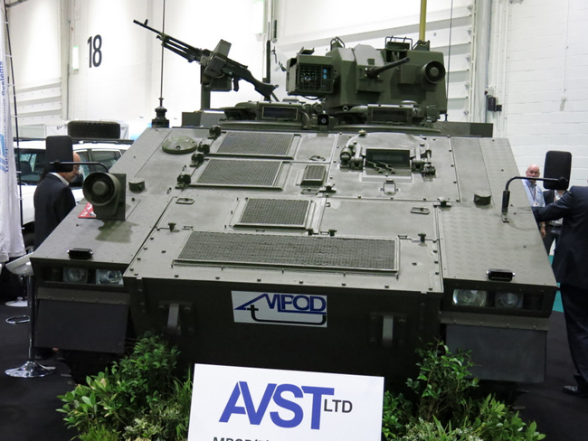 AVST debuts the Multi-role POD (tracked) (mPODt) at DSEI 2013, utilizing a CVR(T) chassis upgraded and modified to carry the mPOD mission module. This module can be a C4ISR, troop carrier, weaponized POD (carrying remotely controlled or manned turret) etc. 