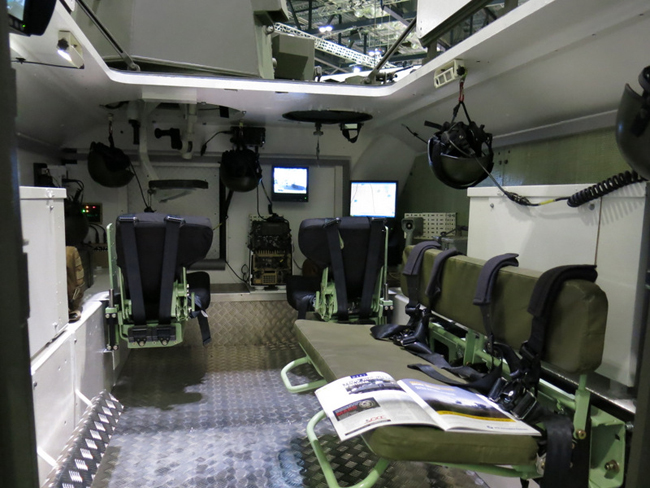 Inside the modified and upgraded CVR(T) the seating configuration has been improved, with driver and commander seated side by side, with the troops seatec on blast protected seats to the rear.