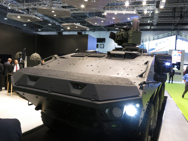 A front view of the Patria Wheeled Vehicle Concept