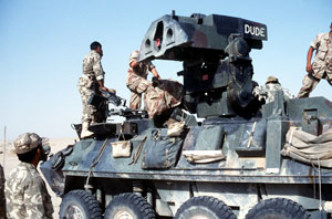 The Marine Corps LAV-AT seen here with the 2nd Marine Division during Desert Storm in 1991 remains the only platform in US inventory to use the obsolete M901 Emerson turret. This turret and M224 TOW system are now replaced to standardize with the M4 SABER system used by the US Army.