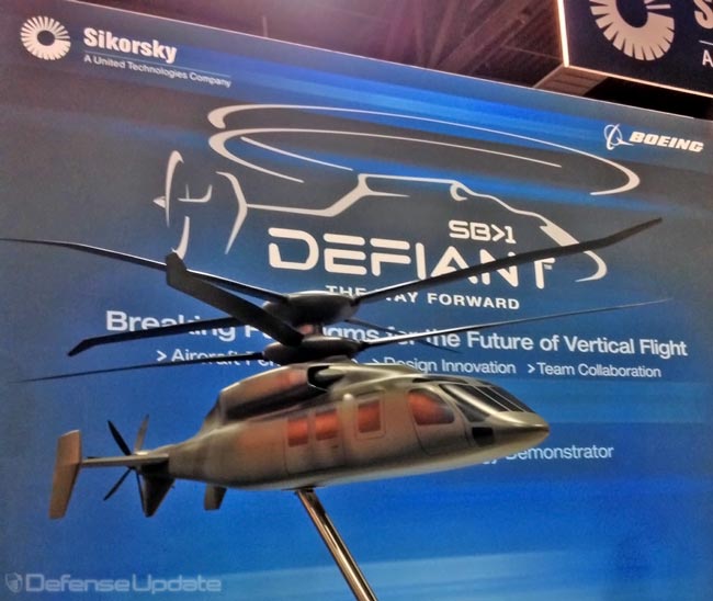 Sikorsky and Boeing will develop the Defiant, utilizing the X2 technology, combining counter-rotating rotor design with pusher prop providing the forward speed. Photo: Tamir Eshel, Defense-Update 
