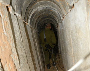 A tunnel dug by Palestinians from Gaza to Israel was uncovered last week by Israel's security forces. The tunnel, about 1.7 kilometer long, at a depth of 15 meters below ground level, was strengthened by concrete modules to protect it from collapsing. These tunnels are regularly used to smuggle goods and weapons from Sinai into Gaza, but where tunnels are directed at Israel their purpose is to abduct soldiers or citizens or launch attacks at military bases or civilian villages. Photo: IDF