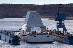 The Zumwalt floating after the completed launch. "The launch was unprecedented in both its size and complexity," said Capt. Jim Downey, the Zumwalt-class program manager for the Navy's Program Executive Office, Ships.