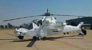 One of three Rooivalh helicopters painted white for the mission in the Democratic Republic of Congo, was seen at SAAF AFB Bloemspruit, home to the SA Air Force’s 16 Squadron, which operates 11 Rooivalks. Photo via Defenseweb.
