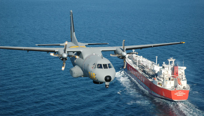 The CN-235 already operates as a maritimepatrol aircraft with a number of world navies and coast guards. The variant operated with  the Spanish Navy is seen In this photo. Photo: Airbus