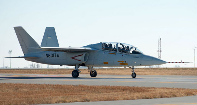 The Scorpion seen on one of its recent taxi tests December 10, 2013 at Wichita, Kansas. Photo: Textron Airland.