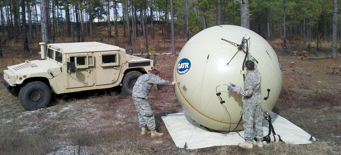 GATR currently supports 1.2, 1.8 and 2.4 meter diameter sphere dishes. These antennas perform like rigid deployable antennas of the same size, but provide up to 80% reduction in the logistical size and weight. Photo: GTAR