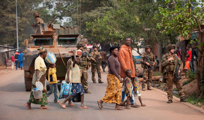 1,600 French troops deployed to the Central African Republic under the mandate of a U.N. Security Council, to assist in peacekeeping in the war torn country. Operating under Operation Sangaris members of the French forces deployed with VAB armored personnel carriers are seen here at a security post on the streets of the capital Bangui. Photo: EMA / ECPAD