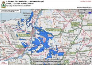 Flooded area analysis of the Thames Valley and Hampshire, UK generated by SAR imaging provided by Sentinel R1 sortie over Somerset. The Sentinel was operated by the RAF’s 5 (Army Cooperation) Squadron from RAF Waddington in Lincolnshire. Photo: Crown Copyright