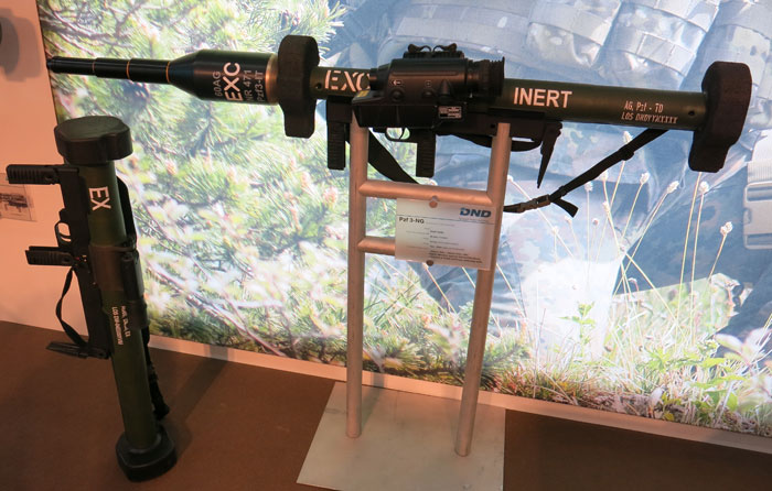 The German company DND displayed the new Panzerfaust 3-NG with its Daynahawk electro-optical sight, enabling the weapon an effective range of 600 meters. The weapon uses the standard RGW60 launcher with an oversized, tandem warhead designed to defeat all current armor types.