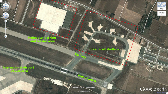 The military annex at the Paphos International Airfield. Photo: Google Earth